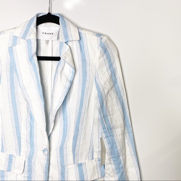NWT FRAME Blue Stripe Linen Blazer - Picture 12 of 16